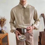 Jinquedai Autumn Men's Clothing Light Luxury Long-sleeved Dress Shirt Solid Color Slim Retro Leisure Patchwork Korean Popular Clothes jinquedai