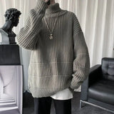 Korean Fashion Turtleneck Sweater Men Streetwear Oversized Knitted Sweaters Men Clothing Trend Sweaters Male Solid Pullover jinquedai