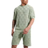 Jinquedai Leisure Men's Knit Clothing Solid Hollow Out Casual Two Piece Suits 2023 Spring Summer Men Fashion O Neck T Shirt And Short Sets jinquedai