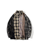 Jinquedai Splicing Plaid Shirt for Women Man Fashion Leopard Print Tumdown Collar Long Sleeves Jacket Loose Casual Korean Top Coat jinquedai