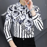 Jinquedai Korean Autumn 2024 Men's New Patchwork Square Collar Button Printing Geometric Business Minimalist Casual Long Sleeved Shirts jinquedai