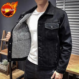 Jinquedai Male Jean Coats with Sheep Padding Men's Denim Jacket Wide Sleeves Black Padded Wool Warm Winter Outerwear Aesthetic Clothing G jinquedai