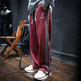 Jinquedai Trousers Straight Men's Sweatpants Autumn and Winter Male Sports Pants Striped Cotton Elastic Wide Baggy Tracksuit Bottoms Retro jinquedai