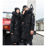 Jinquedai Korean Style Winter Long Parka Coat Men Woman Down Jacket Clothing Hooded Fur Collar Thicken Warm Leisure Lovers Overcoat jinquedai