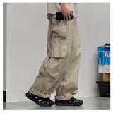 Jinquedai New Multi Pocket Trend Cargo Pants Men Japanese Street Drawstring Tooling Trousers High-quality Wide Legs Overalls Male 2024 jinquedai