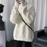 Korean Fashion Turtleneck Sweater Men Streetwear Oversized Knitted Sweaters Men Clothing Trend Sweaters Male Solid Pullover jinquedai