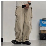 Jinquedai New Multi Pocket Trend Cargo Pants Men Japanese Street Drawstring Tooling Trousers High-quality Wide Legs Overalls Male 2024 jinquedai