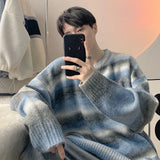 Jinquedai Autumn Clothing Men's Knitted Light Luxury Pullovers Sweater Korean Vintage O Neck Striped Long Sleeve Knitwear New jinquedai