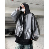 Jinquedai Korean Chic New Spring Transparent Hooded Jacket Men High Quality PU Casual Loose Jackets Male Street wear Oversize Coat jinquedai