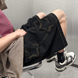 Jinquedai Harajuku Pocket Denim Shorts Y2K Men Street wear Breeches Star Korean Hip Hop Cargo Short Bermudas Jeans Shorts Clothes jinquedai