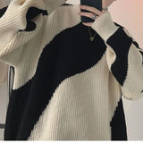 Autumn O-Neck Knit Sweater for Men Cow Patchwork Pullover Men Loose Casual Harajuku  Korean Fashion Mens Oversized Sweater jinquedai
