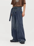 Baggy Jeans Men Distressed Denim Wide Leg Pants Pleated Oversize Hip Hop Trousers Male Korean Streetwear Men Clothing jinquedai