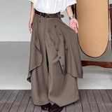 Jinquedai Men Dark Style Double Layer Irregular Skirts 2024 New Genderless Fashion Trend Retro Solid Color Loose Wide Leg Pants Unisex jinquedai