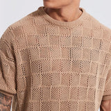Jinquedai Leisure Men's Knit Clothing Solid Hollow Out Casual Two Piece Suits 2023 Spring Summer Men Fashion O Neck T Shirt And Short Sets jinquedai