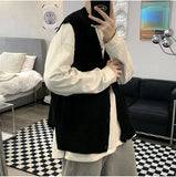 Sweater Vest Men Design Button Up Clothing Sleeveless Casual All-match Teens High Street Harajuku Knitwear Ins Handsome Popular jinquedai