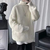 Korean Fashion Turtleneck Sweater Men Streetwear Oversized Knitted Sweaters Men Clothing Trend Sweaters Male Solid Pullover jinquedai