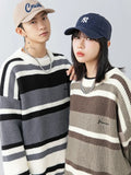 Jinquedai Japanese Style Striped Sweater Men's Fall and Winter Models Retro Versatile Pullover Thick Needle Loose Fashion Trend Knitwear jinquedai