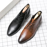 Jinquedai Fashion Classic Men's Genuine Leather Shoes High Top Shoes Men's Banquet Knight Boots Mid Heel Men's Business Leather Boots jinquedai
