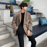 Jinquedai Plaid Blazer Men Oversized Fashion Society Mens Dress Jacket Korean Loose Casual Suit Jacket Mens Office Formal Jackets M-2XL jinquedai