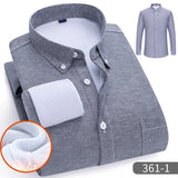 Jinquedai Autumn Winter Men Striped Warm Non-ironing Long Sleeve Fleece Thick Oxford Spinning Business Casual Shirts Men Clothing jinquedai