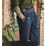 Jinquedai High Street Men Gurkha Jeans Cargo Pants Adjustable Waist Buckle Naples Trousers American Vintage Casual Loose Denim Pants jinquedai