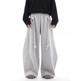 Jinquedai Baggy Sweatpants Men Wide Leg Gray Long Drawstring Casual Baggy Joggers Pants Curved Blade Type Design Lantern Pants Oversized