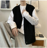 Sweater Vest Men Design Button Up Clothing Sleeveless Casual All-match Teens High Street Harajuku Knitwear Ins Handsome Popular jinquedai