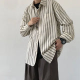 Jinquedai Men Vintage Set Spring Autumn Couple Casual Suits New Stripe Loose Long Sleeve Shirt+High Street Wide Leg Pants Two Piece Set jinquedai