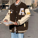 Jinquedai Hip Hop Men's College Varsity Jacket, Baseball Vintage Color Block Jacket Casual Streetwear Baseball Uniform Coats Letters Print jinquedai