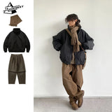 Jinquedai Winter Retro Set Men Women Thickened Warm Lightweight Parka+Loose Straight-leg Wide-leg Casual Cargo Pants Japanese Unisex Suit jinquedai