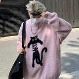 Jinquedai New Vintage Cartoon Cat Sweaters Men Autumn Japanese Harajuku Loose Pullover Street Y2k Trend Soft Glutinous Male Knitted Top jinquedai