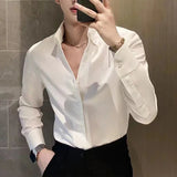 Jinquedai Men Clothing Spring Autumn Korean Fashion Business Casual Button Down Shirts Male Black White Long Sleeve Slim Formal Tops M-4XL jinquedai