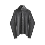 2023 Winter Clothing Men's Luxury Knitted Jacquard Turtleneck Cardigan Sweatercoat Long Sleeve Casual Buttons Solid Color Coat jinquedai
