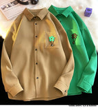 Jinquedai Cityboy Style Long Sleeve Shirt For Men Loose Fit Wafer Grid Pattern Fashion Small Flower Decoration  Hip Hop Casual Shirt Coat jinquedai