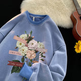 Jinquedai  Vintage Floral Graphic Men Sweatshirt Spring Autumn Gothic Round Neck Pullover Hip Hop Streetwear Y2k Sweatshirts jinquedai