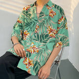 Jinquedai Men Hawaiian Shirt Y2K Streetwear Hip Hop Flower Graphic Print Short Sleeve Button Up Summer Beach Shirts Harajuku Loose Blouse jinquedai