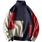 Men's Pullover Sweater Loose Patch Color Style Warm Tops Autumn Winter New Oversize Male Long Sleeve Knitwear jinquedai