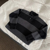 Men's Casual Knitted Printed Pullovers Sweater Luxury Vintage Loose Button Lapel Striped Long Sleeve Autumn Clothing jinquedai