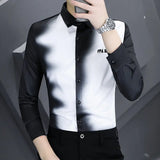 Jinquedai Korean Autumn 2024 Men's New Patchwork Square Collar Button Printing Geometric Business Minimalist Casual Long Sleeved Shirts jinquedai