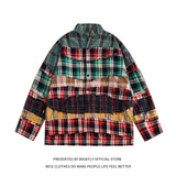 Spring and Autumn Plaid Multi-color Patchwork High Streetwear Women Long Sleeve Shirts Unisex Men Couple T-Shirt Casual Chic jinquedai