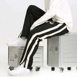 Men's Striped Slit Pants Spring Autumn Straight Wide Leg Trousers High Street Loose Casual Trousers Fashion Men Clothing jinquedai