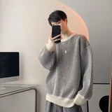 Jinquedai Color Blocking Striped Sweater for Men and Women Soft and Plush Warm Jacket, Lazy and Loose Ins Base Sweater Knitted Sweater jinquedai