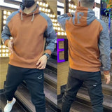Jinquedai Trendy Color Blocked Hooded Sweatshirt Men's Autumn New Style Fashionable Loose Top Casual Jacket jinquedai