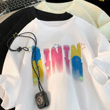 Jinquedai Korean Trend Colorful Letter Printed T-Shirt Harajuku Style Short Sleeve Tee Shirt Men Women Tops Plus Size Unisex Tshirts jinquedai