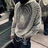 Jinquedai Y2k Clothes Spider Web Hollow Hole Design Trendy Men LGBT Streetwear Hooded Pullover Knit Top Sweater Men Korean Fashion свитер jinquedai