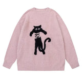 Jinquedai New Vintage Cartoon Cat Sweaters Men Autumn Japanese Harajuku Loose Pullover Street Y2k Trend Soft Glutinous Male Knitted Top jinquedai