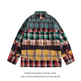 Spring and Autumn Plaid Multi-color Patchwork High Streetwear Women Long Sleeve Shirts Unisex Men Couple T-Shirt Casual Chic jinquedai