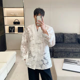 Jinquedai Men's Shirt Personality Hollow Out Jacquard Frog Baggy Male Shirts New Chinese Style 2024 Spring Stylish jinquedai