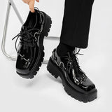 New Black Brogue Shoes Men Classic Platform Oxford Dress Shoes Men Retro Patent Leather Footwear Low-Ankle Party Shoes