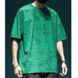 Jinquedai Fashion O-Neck Spliced Loose Printed Letter T-Shirts Men's Clothing 2024 Summer New Oversized Casual Tops All-match Tee Shirt